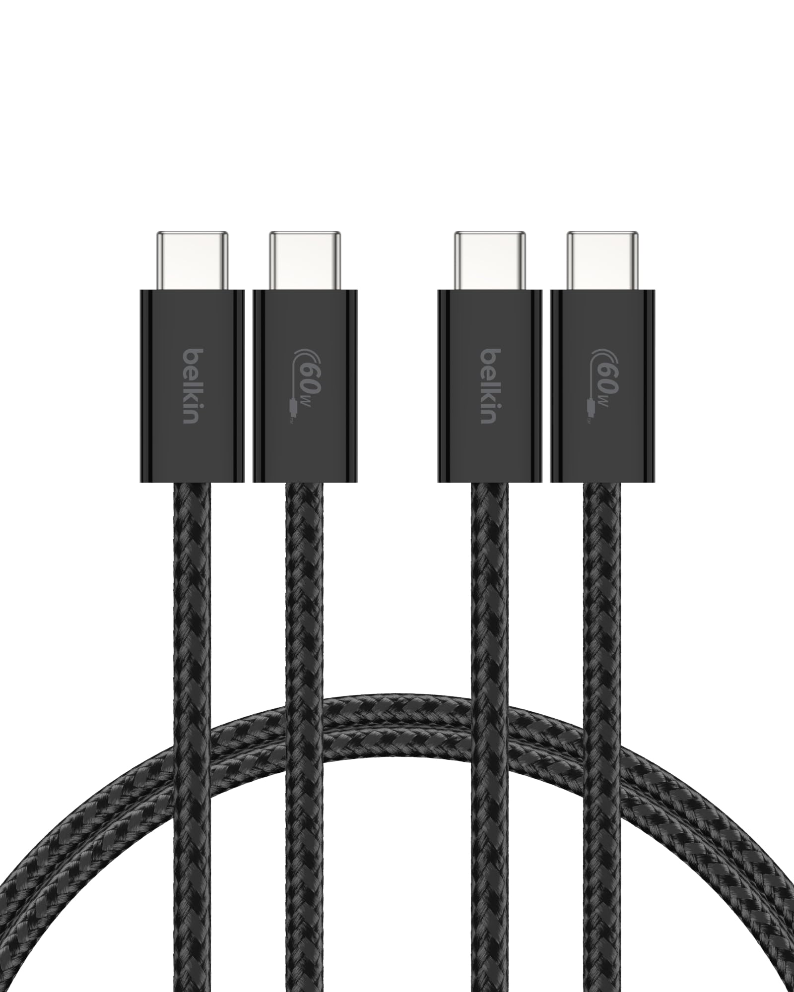 Belkin 2-Pack Braided USB-C to USB-C Cable 5ft, 60W - Soft, Flexible Fast-Charging Cable