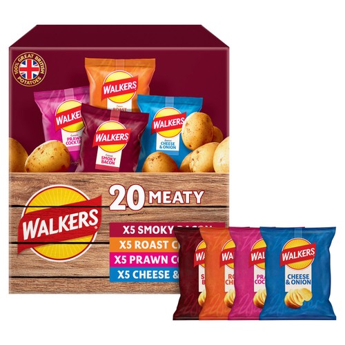 Walkers Meaty Variety or Classic Variety Multipack Crisps Box 20 x 25g