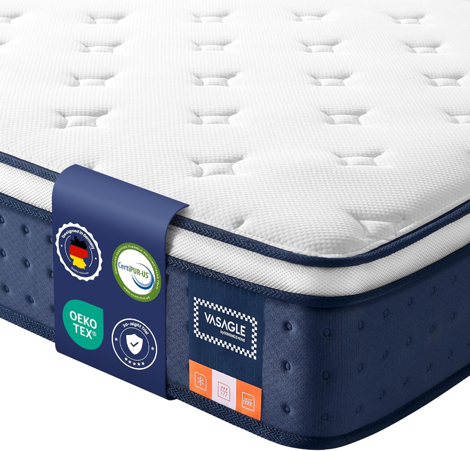 Vasagle Single 90 x 190 x 25 cm Hybrid Mattress with Pocket Springs & Gel Memory Foam