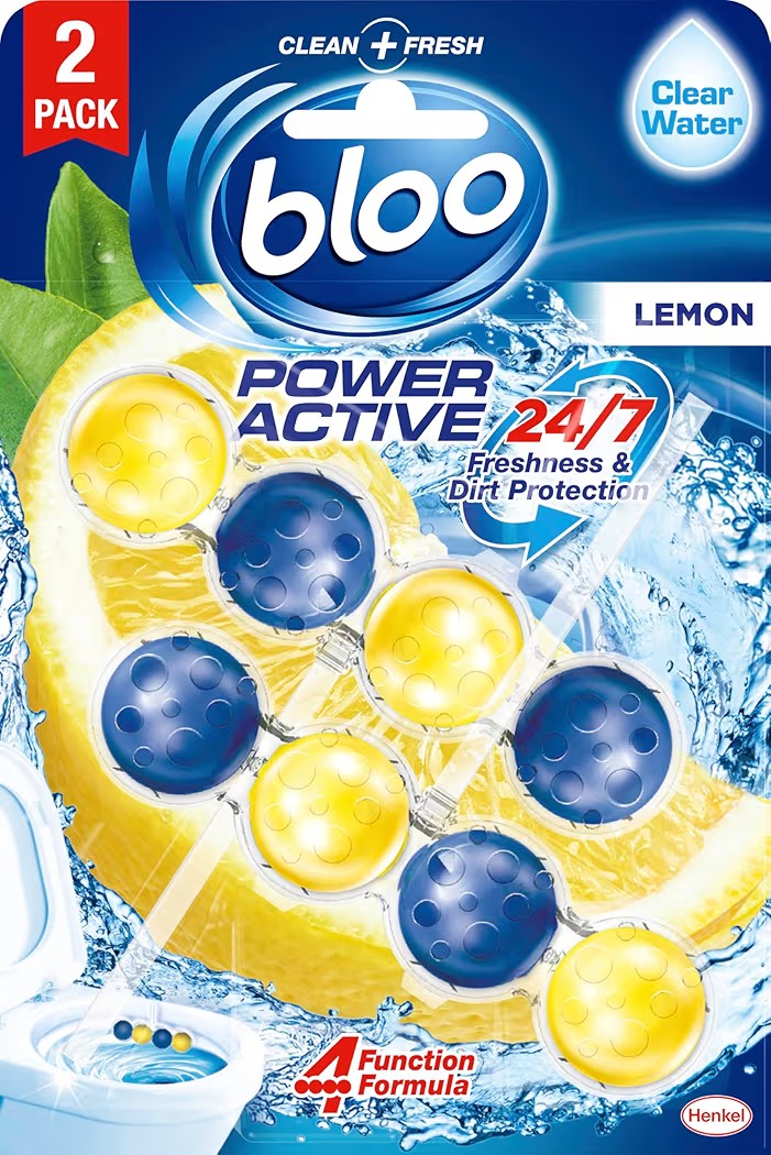 2 Pack- Bloo Power Active Toilet Rim Block Lemon, with Anti-Limescale, Cleaning Foam - Rimblocks - £1.30 / £1.22 S&S