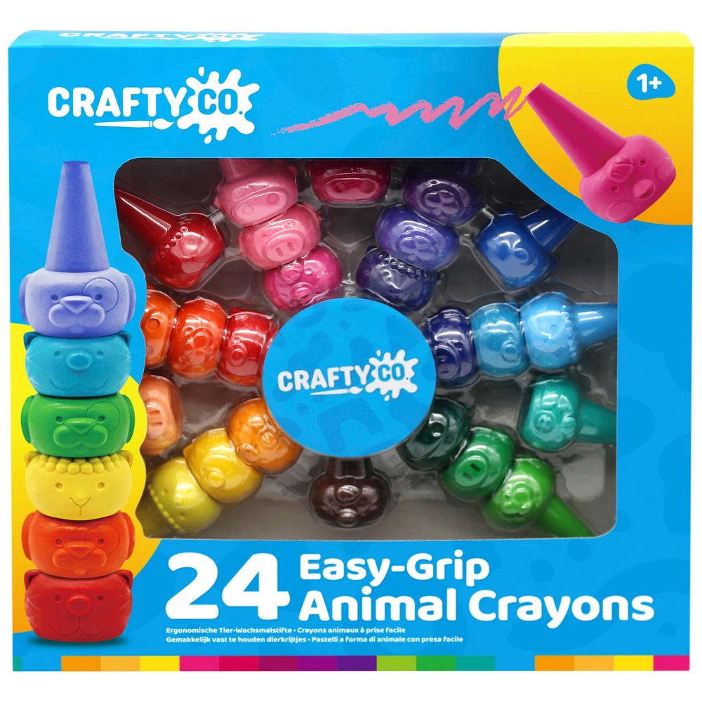 Crafty Co. Easy-Grip Animal Crayons Set 24 Piece (Stackable) - Free Click & Collect Only
