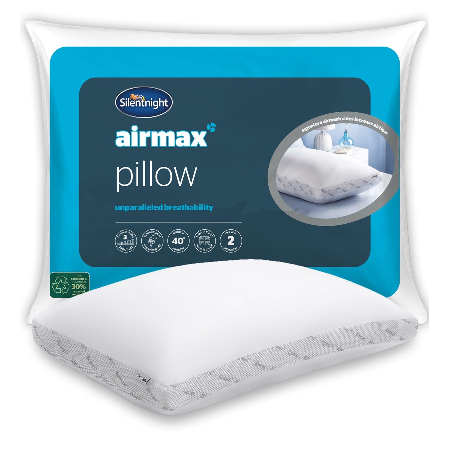 Silentnight Airmax Pillow – Air Mesh Sides Maximising Airflow Preventing Overheating for a Cool Night's Sleep