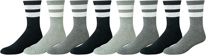 Amazon Essentials Men's Retro Stripe Crew Socks, 8 Pairs (12-14)