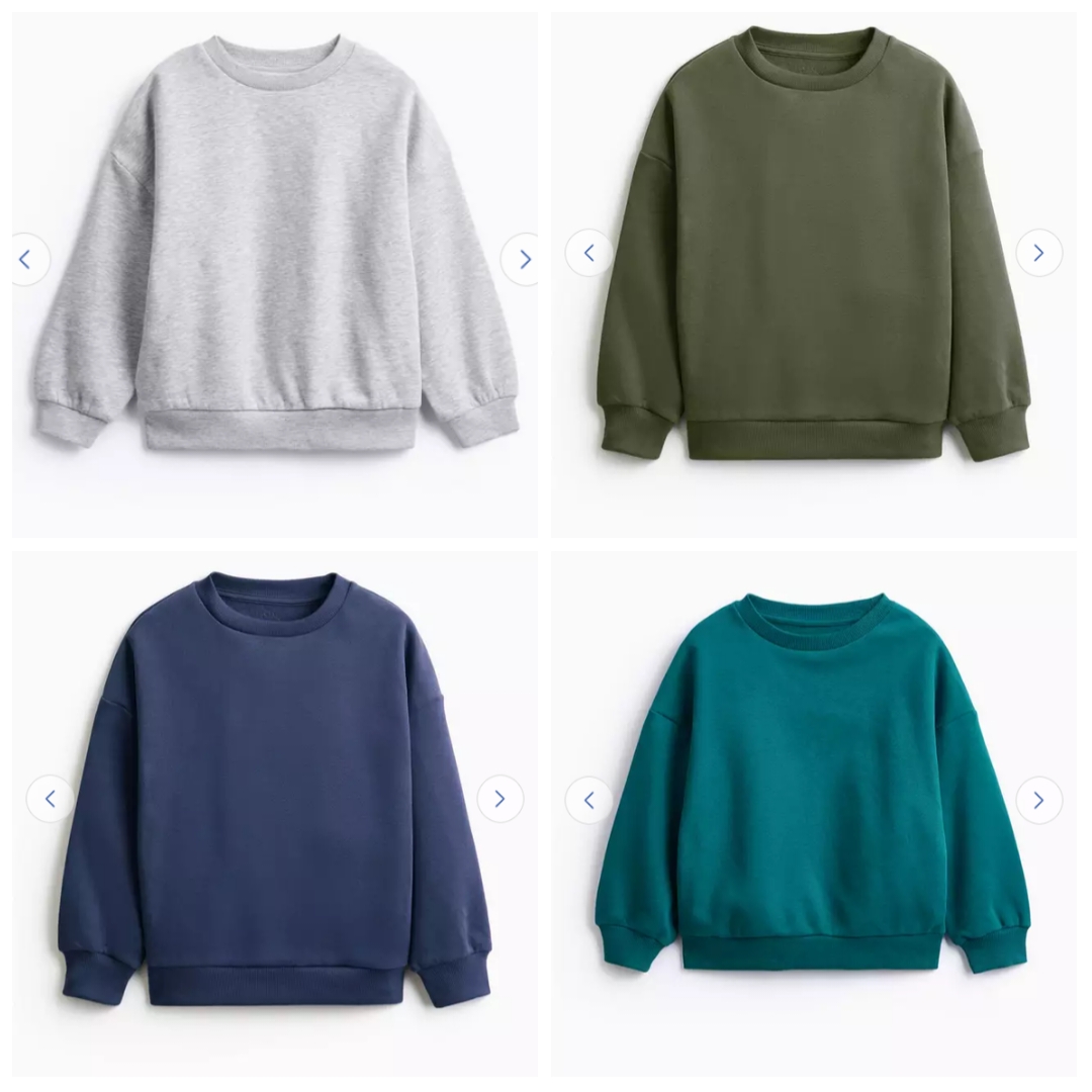 Kids Crew Sweatshirt (Mid Grey, Charcoal, Cream, Green, Grey, Khaki, Navy, Teal, Yellow, Blue, Black) 1-6Y, 7-13Y £2.10 + Free C&C