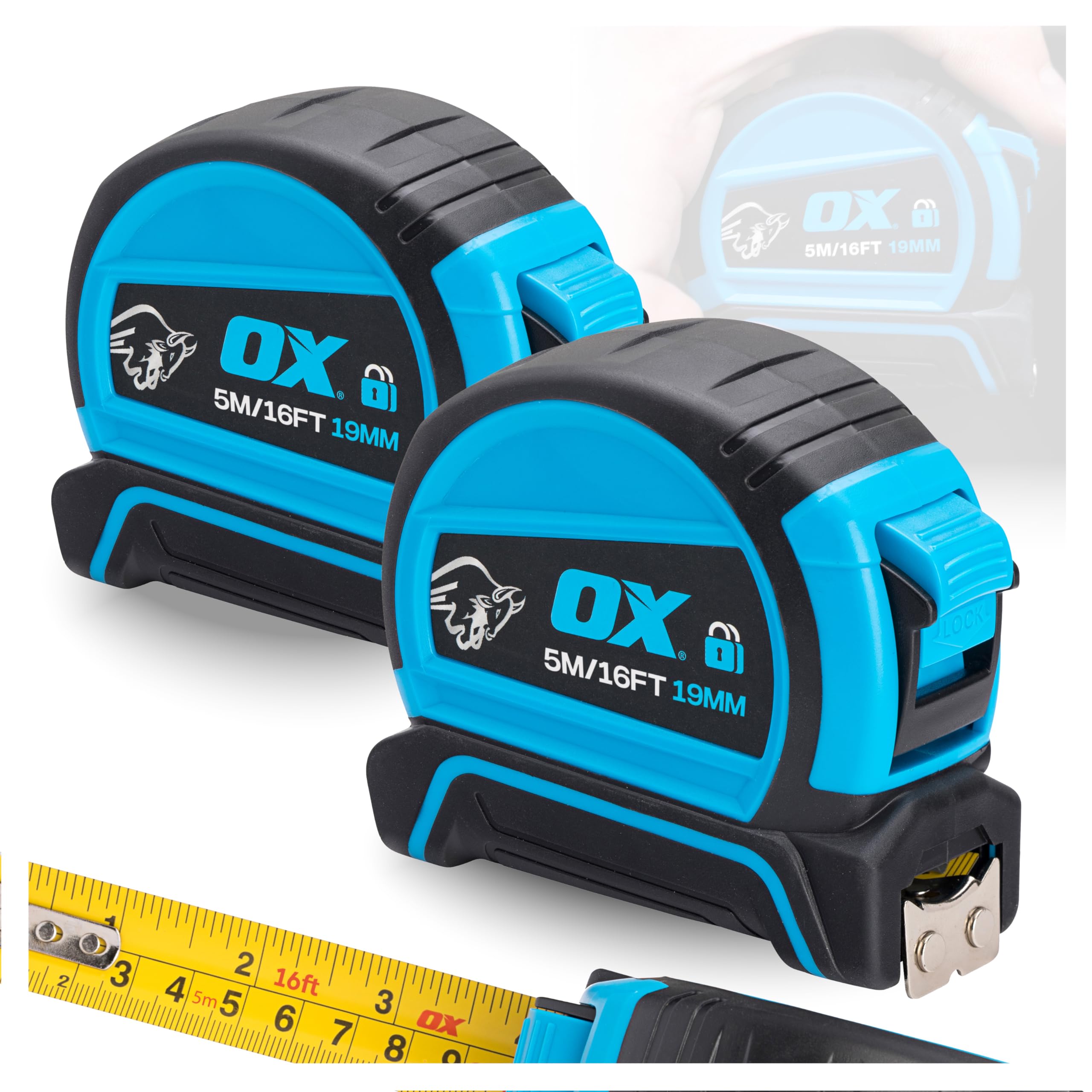 OX Pro Dual Auto Lock Tape Measure Twinpack - 5m / 16ft