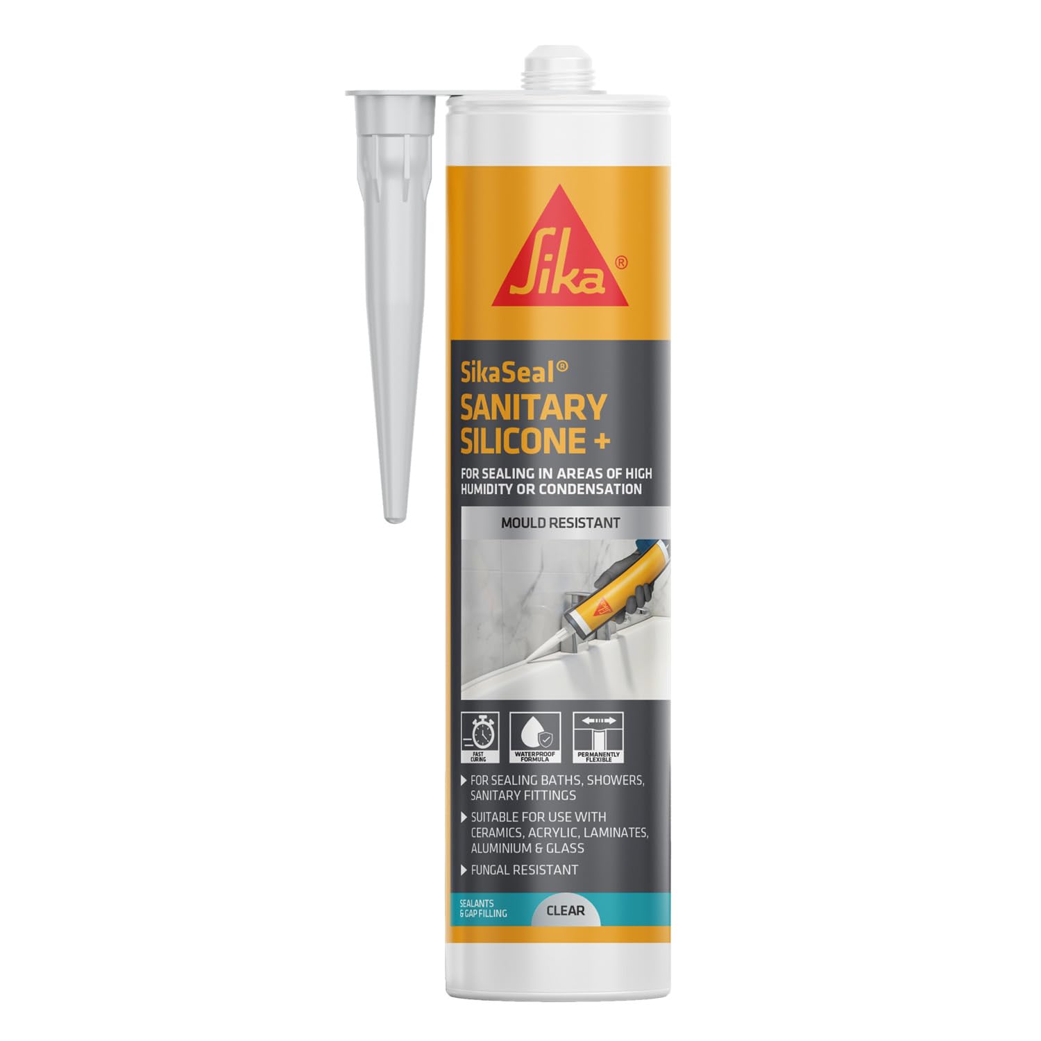 Sika SikaSeal Sanitary Silicone + Mould Resistant, Translucent, 295ml