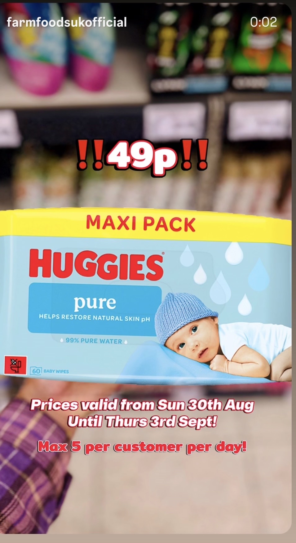 Huggies Pure Maxi Pack 60 Wipes - 5 Day Special