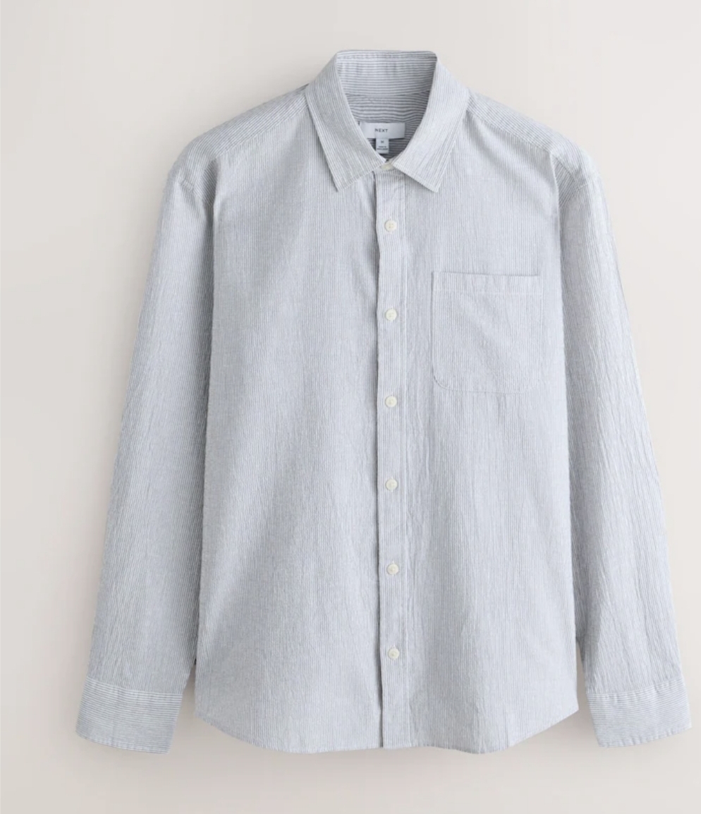 Next Men's Grey Regular Fit Stripe Cotton Long Sleeve Shirt, S to 5XL - Grey / or Pink - Free C&C