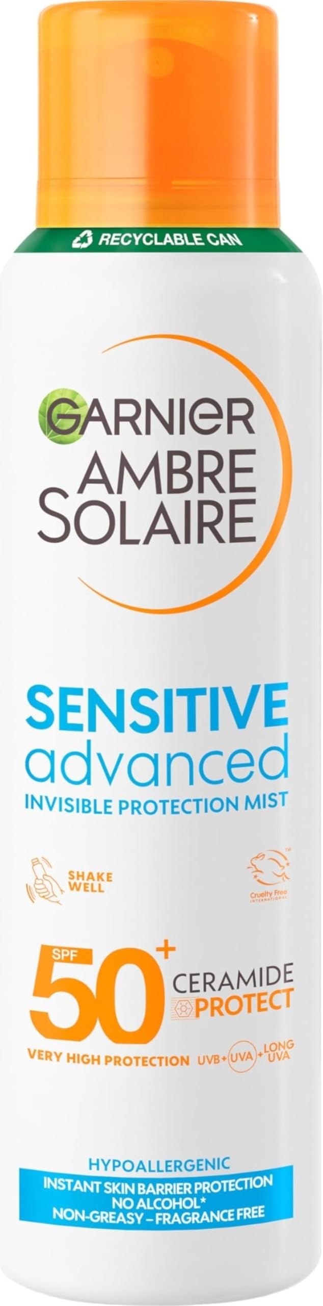 Garnier Ambre Solaire SPF 50+ Sensitive Advanced Dry Mist Spray, 150ml w/voucher