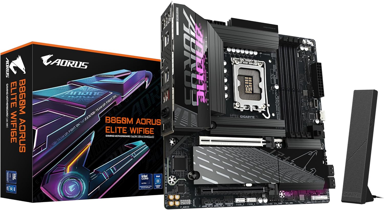 GIGABYTE B860M AORUS ELITE WIFI6E Motherboard - Intel Core Ultra Series CPUs, 12+1+2+1 Phases VRM, up to 9200MHz