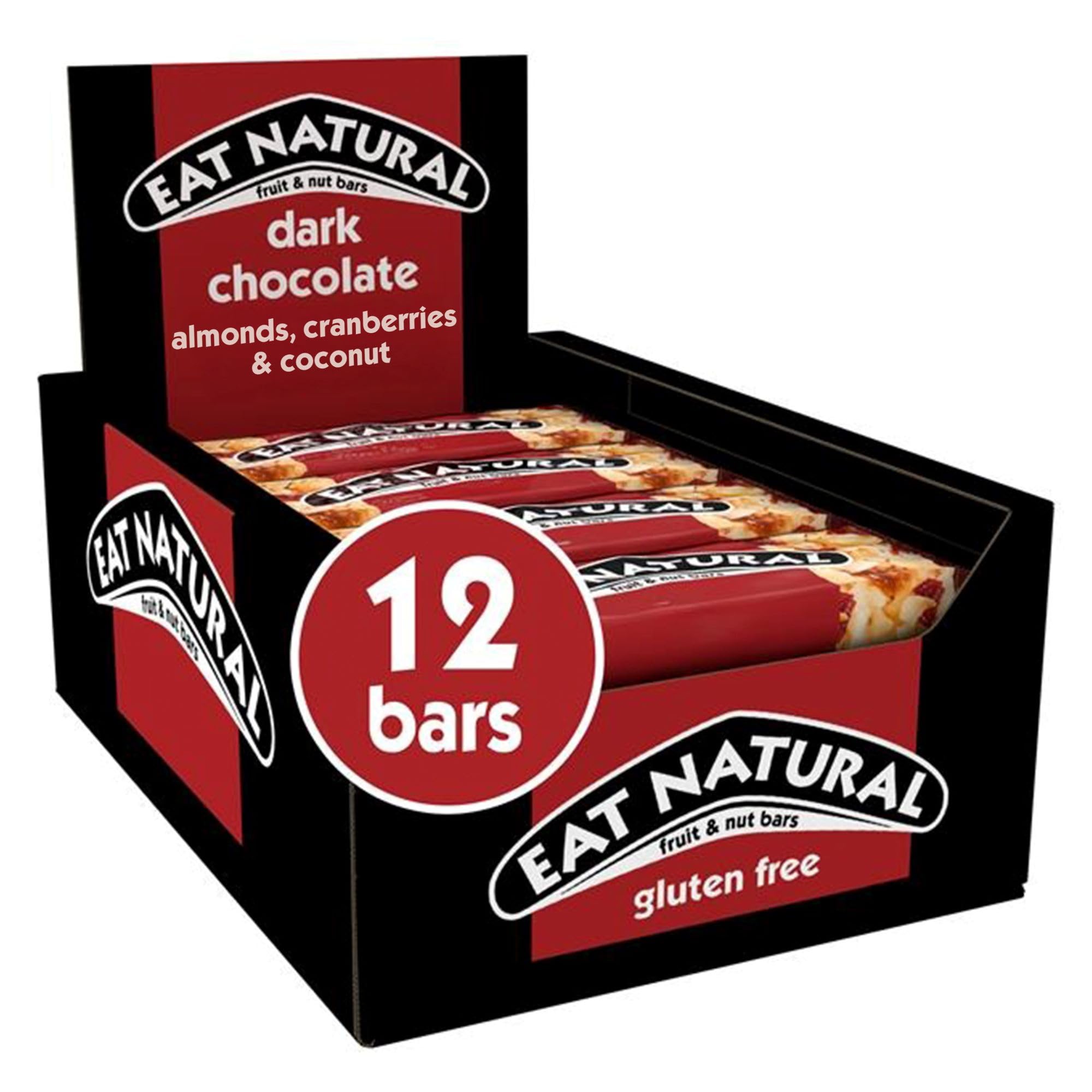 Eat Natural Gluten Free Cereal Bars - Cranberries, Almonds, Coconut and Dark Chocolate - 12x40g