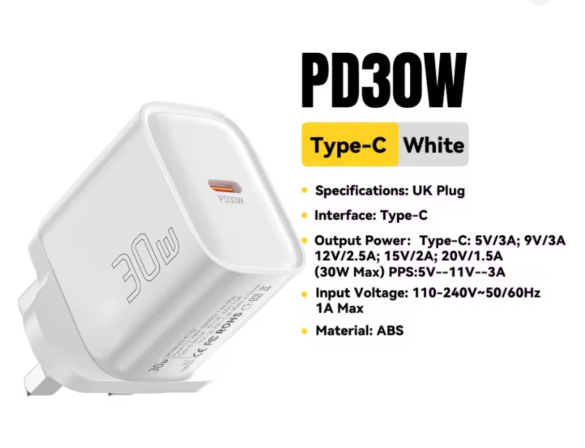 Essager Mini 30W USB-C Charger (UK Plug), PPS, PD 3.0, QC 3.0, FCP, SCP | Sold By Essager Choice Store