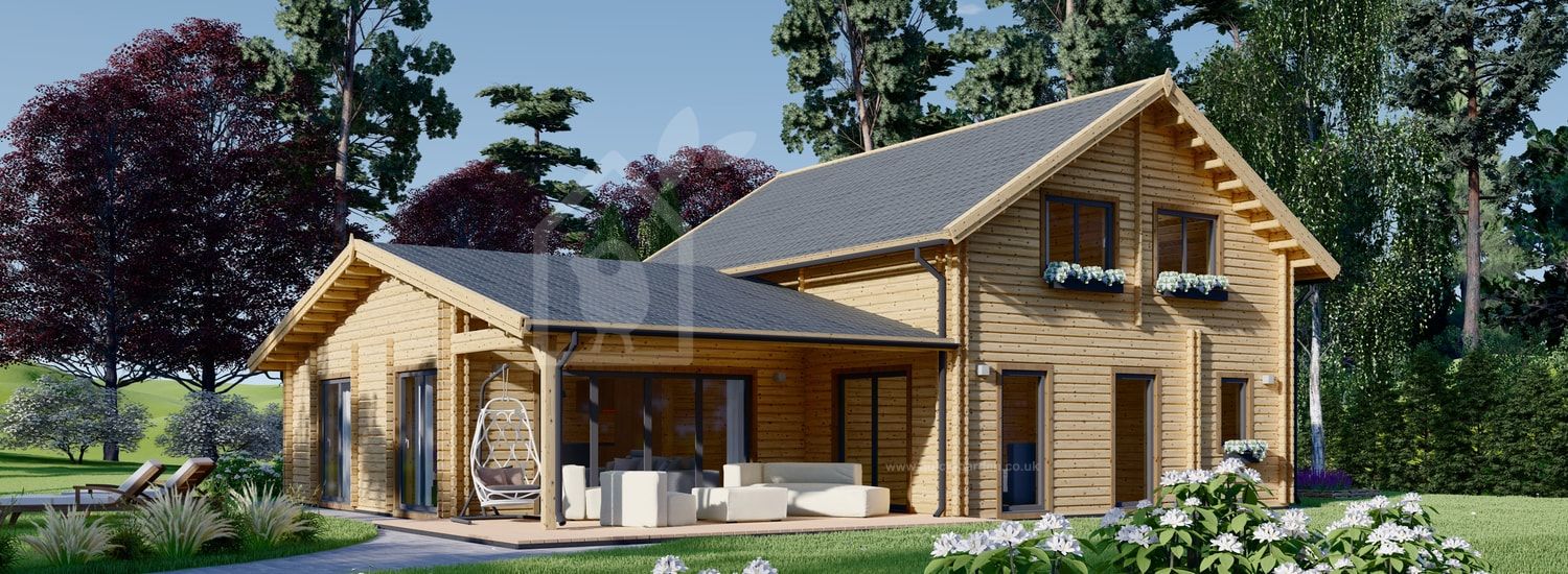 Log Cabin House DARLA (Insulated PLUS, 44 + 44 mm), 180 m2 Building Reg Friendly