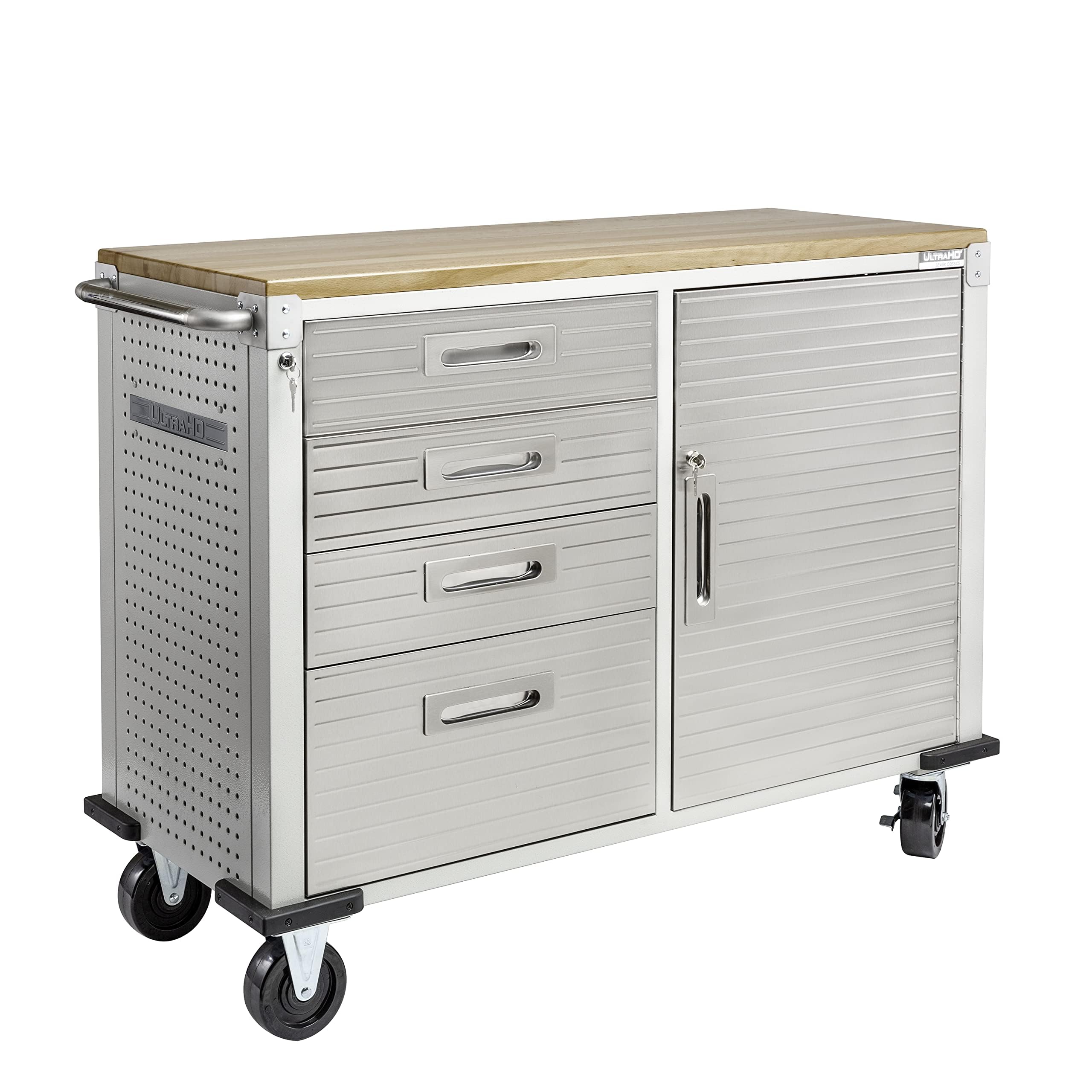 Seville Classics UltraHD Rolling Workbench with 4 Drawers, for Office, Garage, Workshop, 121.9 x 50.8 x 95.2 cm - Granite