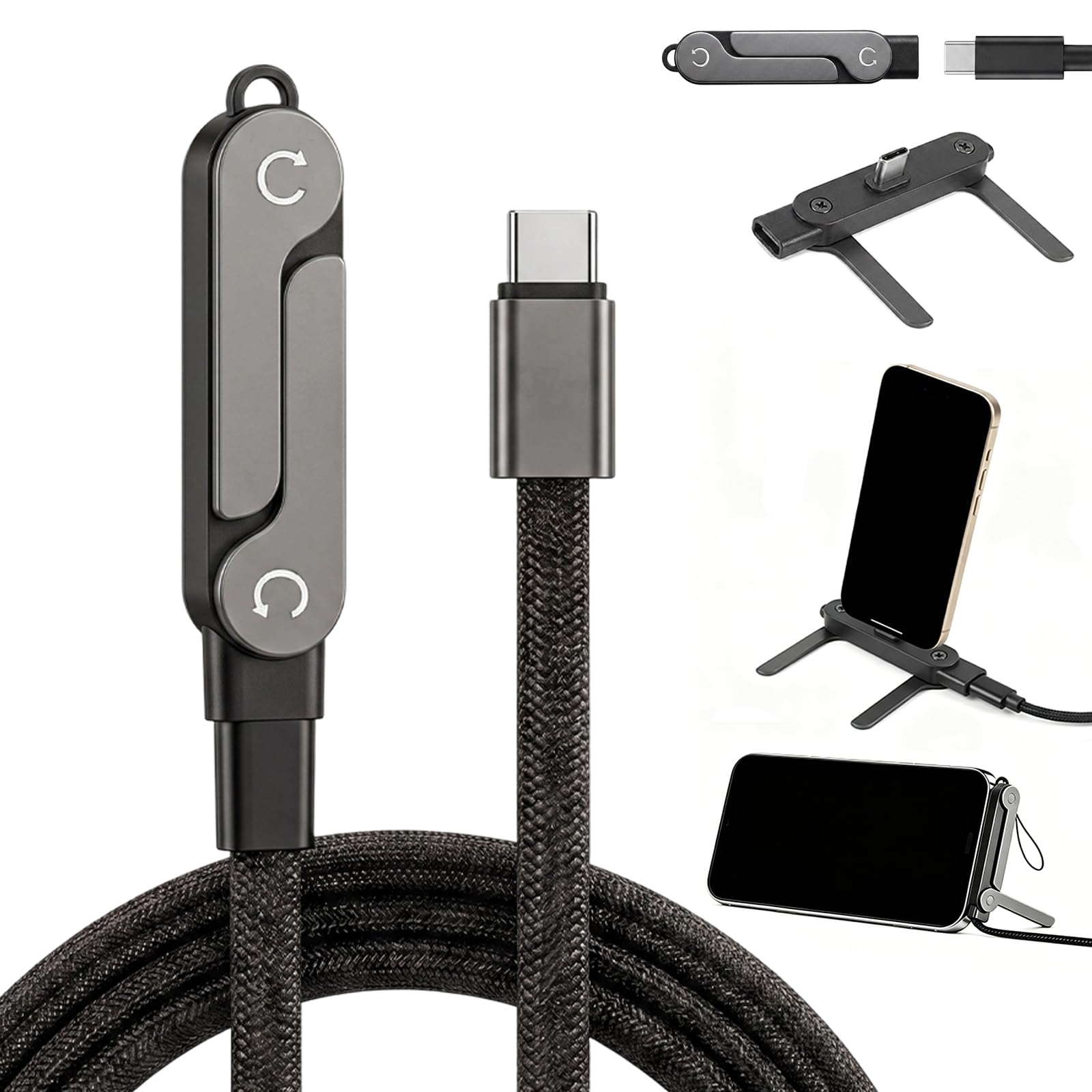 2-in-1 Detachable Invisible Holder Charger Cable with Stand | 240w Silicone Fast Charge Cable Phone Stand - Sold by NingkuiTech / FBA