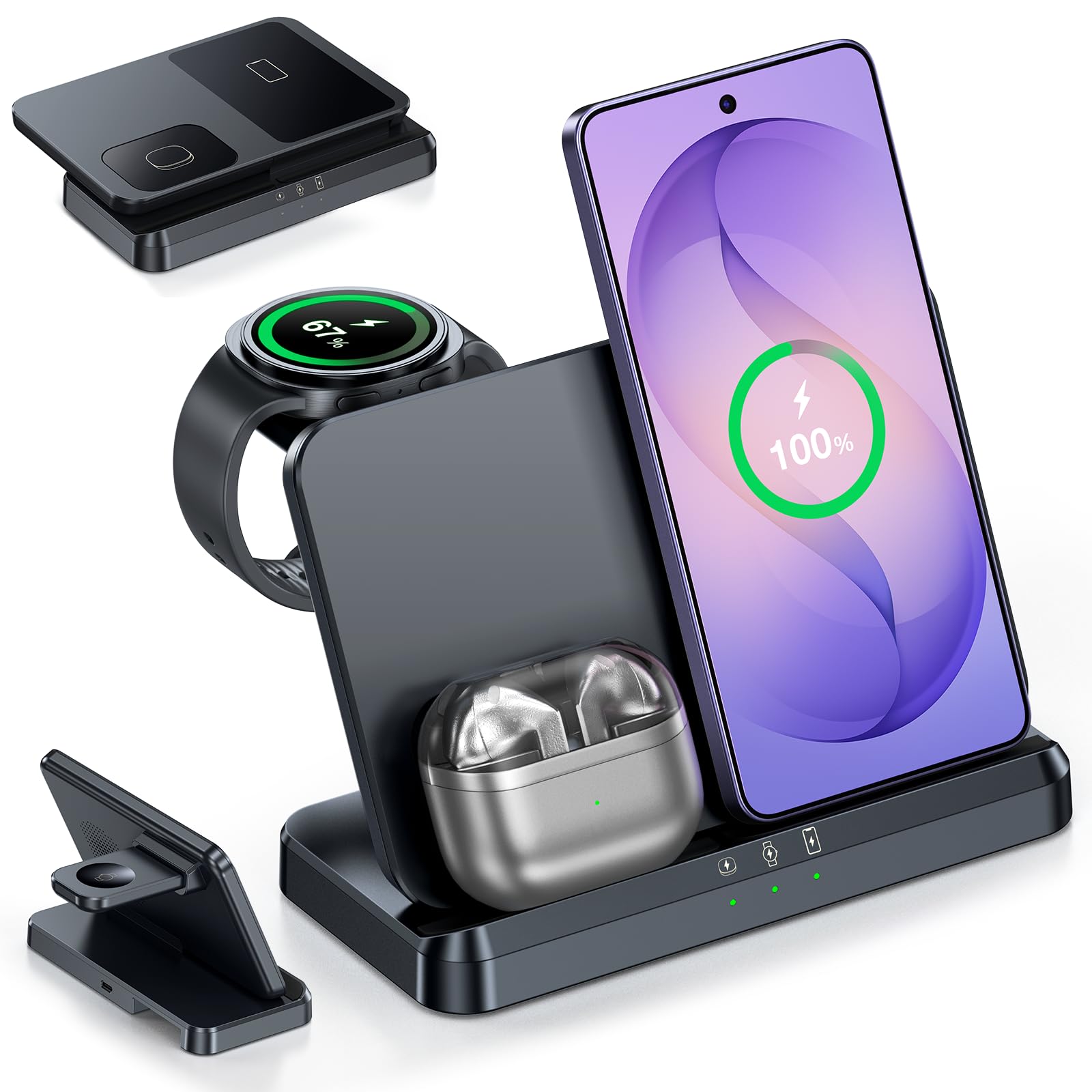 3 in 1 Wireless Charging Station for Galaxy S26 S25 S24, Z Fold Flip 7/6 Watch charger for Ultra 8/7/6, Foldable sold by Nicesi-EU /FBA