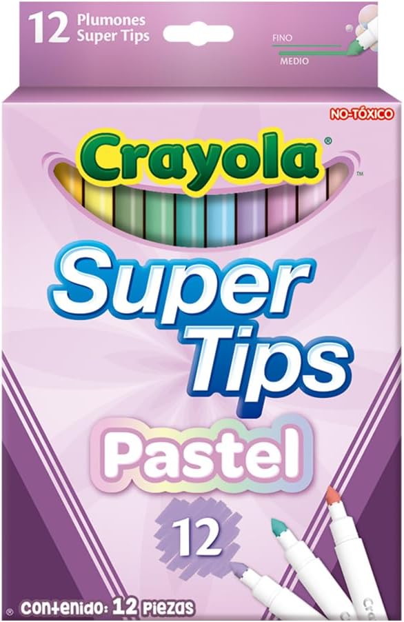 CRAYOLA Pastel SuperTips Washable Markers - Assorted Colours (Pack of 12)