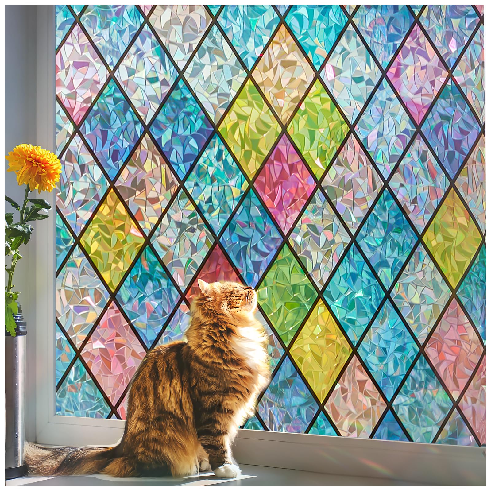 Beautysaid Rainbow Stained Glass Window Film Privacy Multicolour 44.5x200cm - Sold by Beautysaid Direct Store-UK / FBA