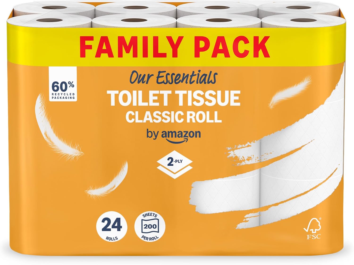 Our Essentials by Amazon Toilet Tissue Classic Roll, 2-ply, 24 Rolls, 200 Sheets per Roll - £4.22 / £4.17 S&S