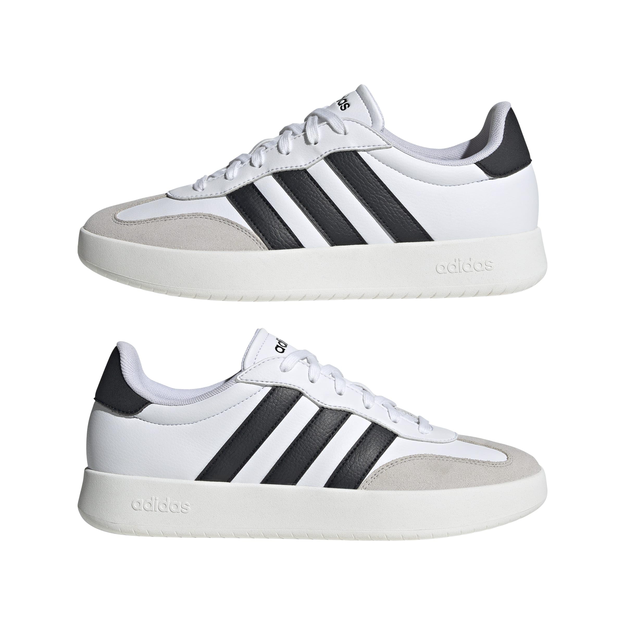 Adidas Barreda leather upper Shoes, white sports trainers with black grey - sizes 4 to 13.5 UK