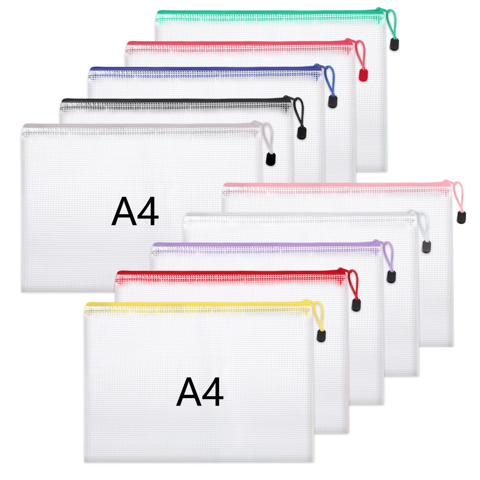 A4 Plastic Wallets, 10 Pack Zip Lock Bags Mesh Document Wallet File Folders - Sold by huyinyan / FBA