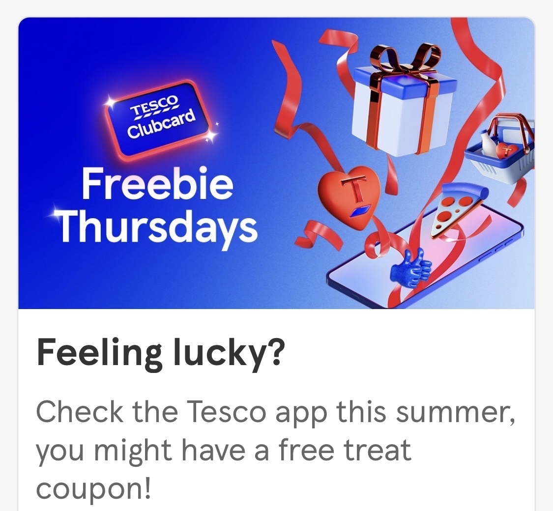 Freebie Thursdays - Free Treat Coupon (Selected Clubcard Members Only Via App)