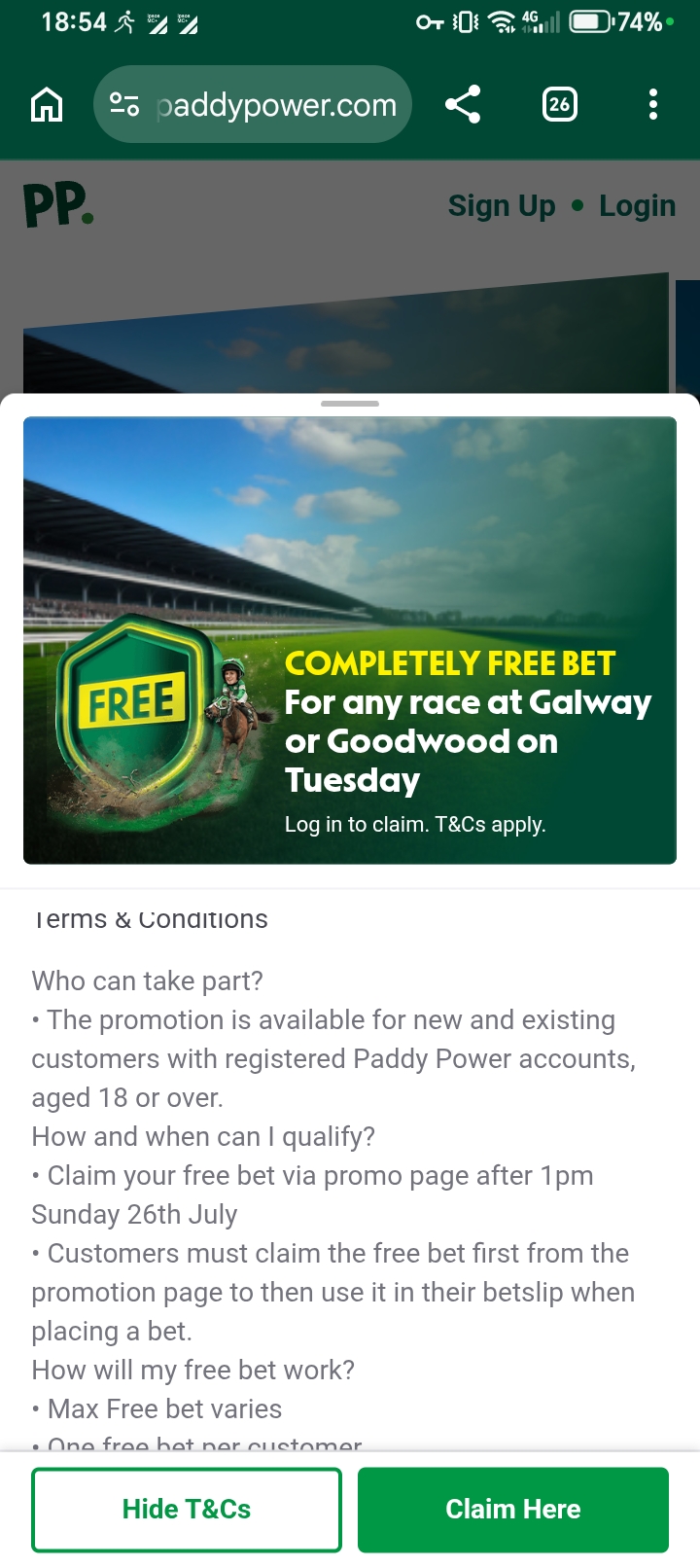 Free bet on Galloway or Goodwood - New & Exsisting customers (Log in to claim)