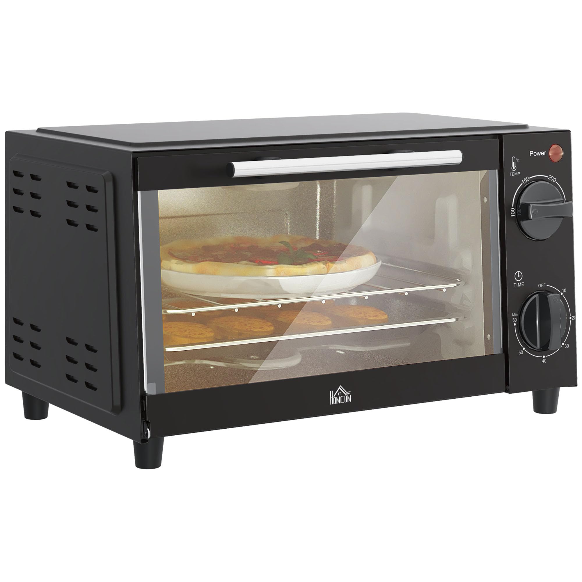HOMCOM Mini Oven 9L Toaster Oven with Adjustable Temperature 750W Black