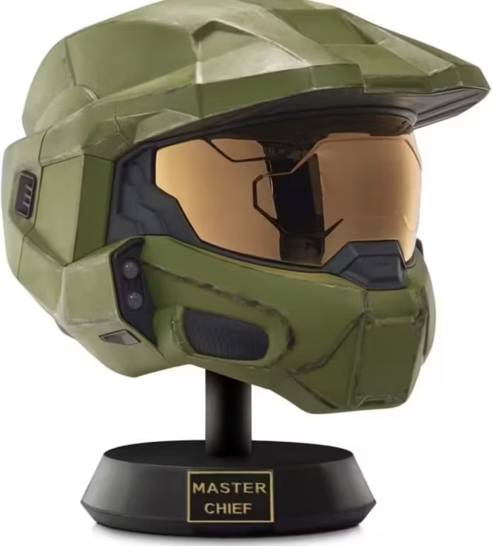 Halo Master Chief Deluxe Helmet with Stand - LED Lights on Each Side - Battle Damaged Paint - W/Voucher
