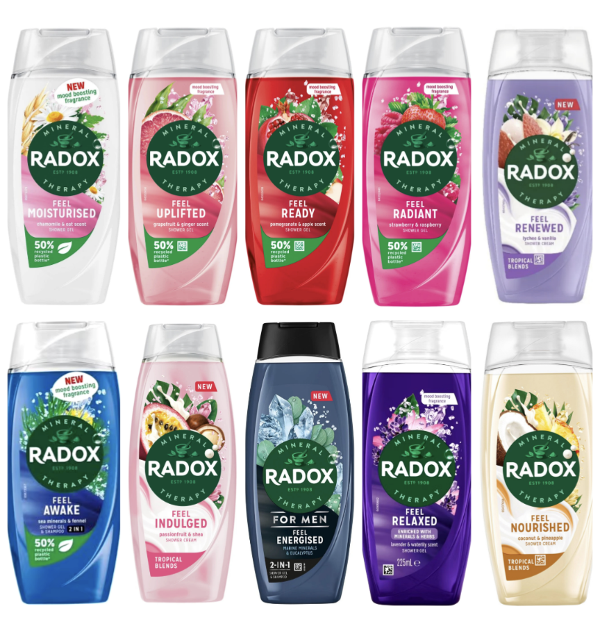 4 x Radox Shower Gel 225ml - Various Options (66p Each) / 4 x 450ml Shower Gel - Various Options £4.50 (£1.12 Each) - Clubcard Price
