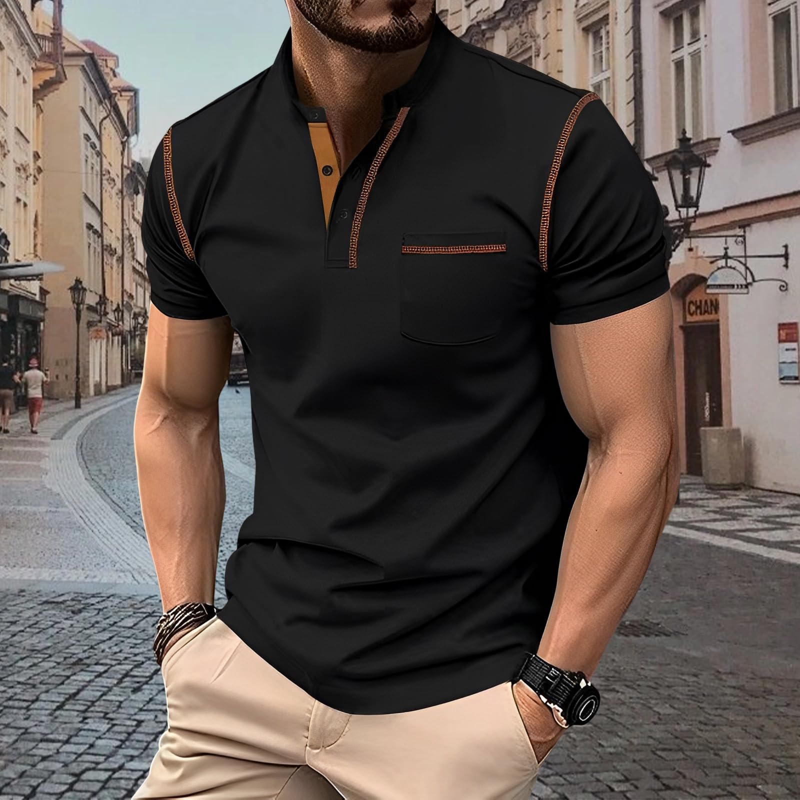 Men's Henley Summer Short Sleeve Lightweight T-Shirt with Pocket - Ships by and sold by Haul Global