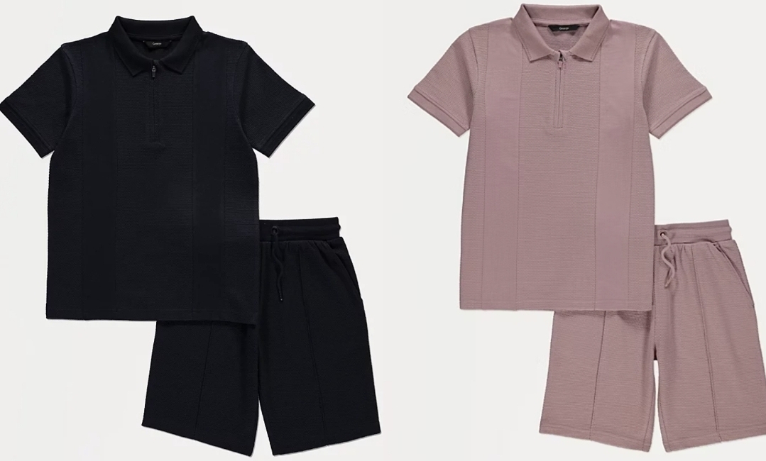Boys Navy Textured Polo and Shorts Set 1-3yrs (3-6yrs £5, 6-10yrs £6, 10-13yrs £7) / Dusty pink - free click and collect