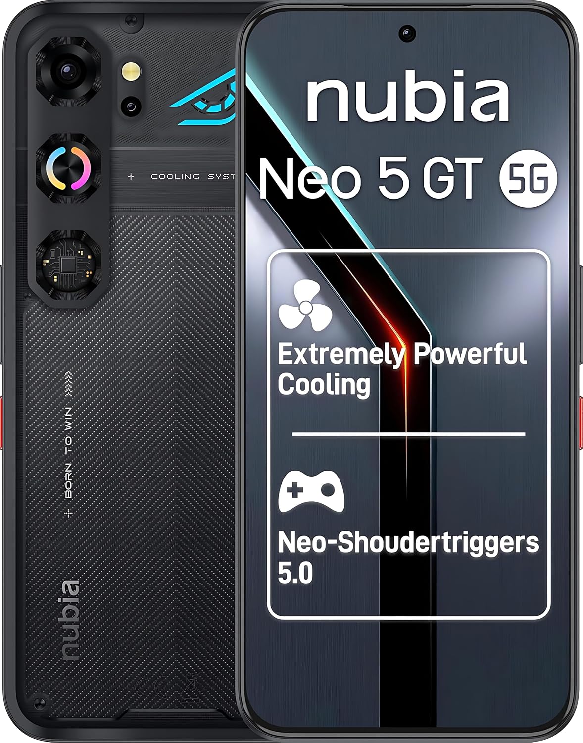 ZTE Nubia Neo 5 GT 5G, AI Gaming Smartphone, 8GB+256GB, Side Triggers, Built-in Physical Fan, 6.8" 1.5K 144Hz AMOLED 6210mAh
