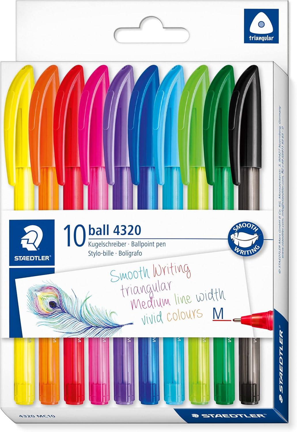 STAEDTLER 4320 MC10 Stick Rainbow Ballpoint Pen - Assorted Colours (Pack of 10) - Discount at checkout