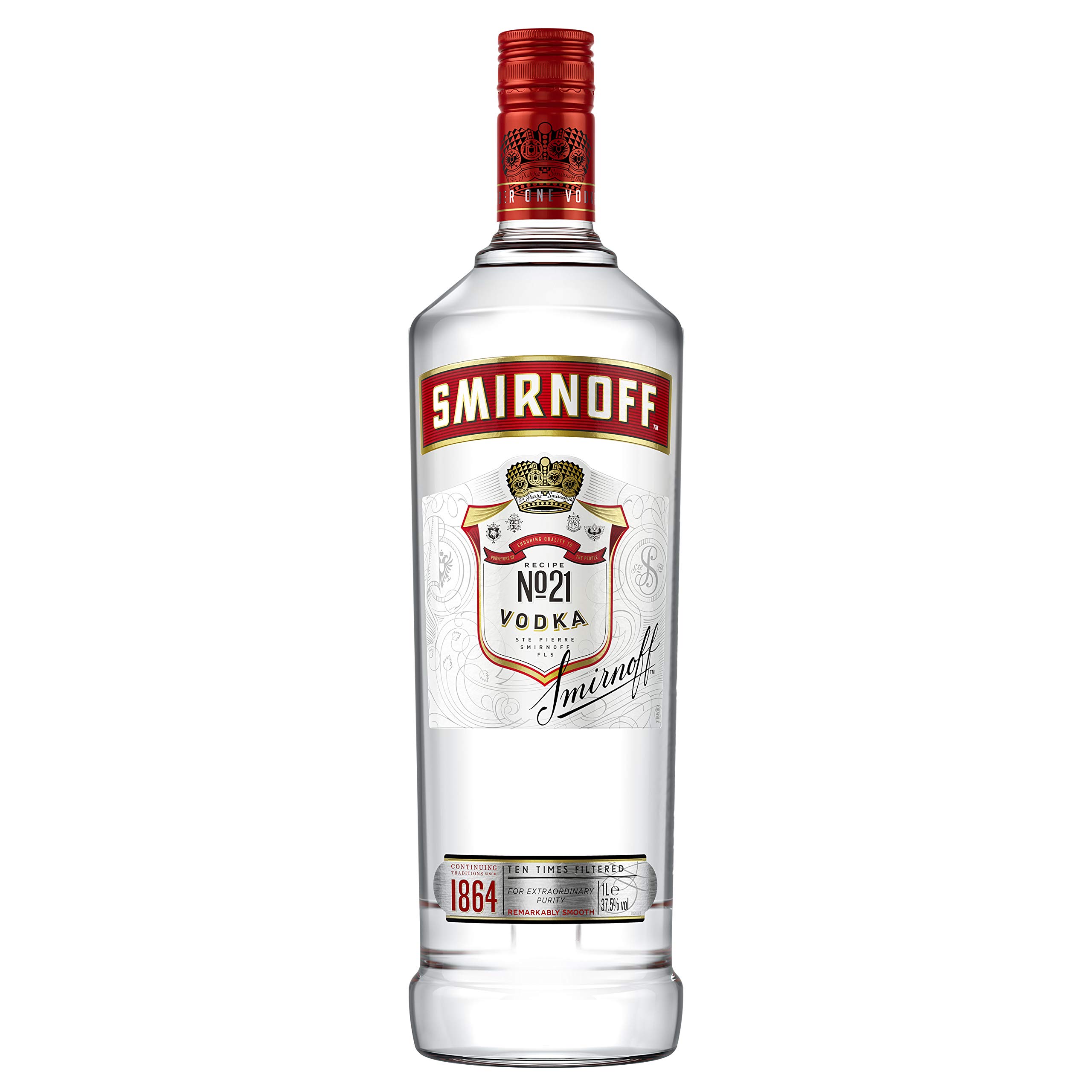 Smirnoff No. 21 Vodka | 37.5% vol | 1L | Triple Distilled & 10 x Filtered