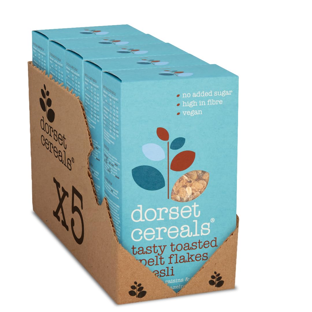 Dorset Cereals Tasty Toasted Spelt Flakes Muesli - No Added Sugar Breakfast - Vegan & Naturally High Fibre Cereal - 570g (Pack of 5 x 570g)