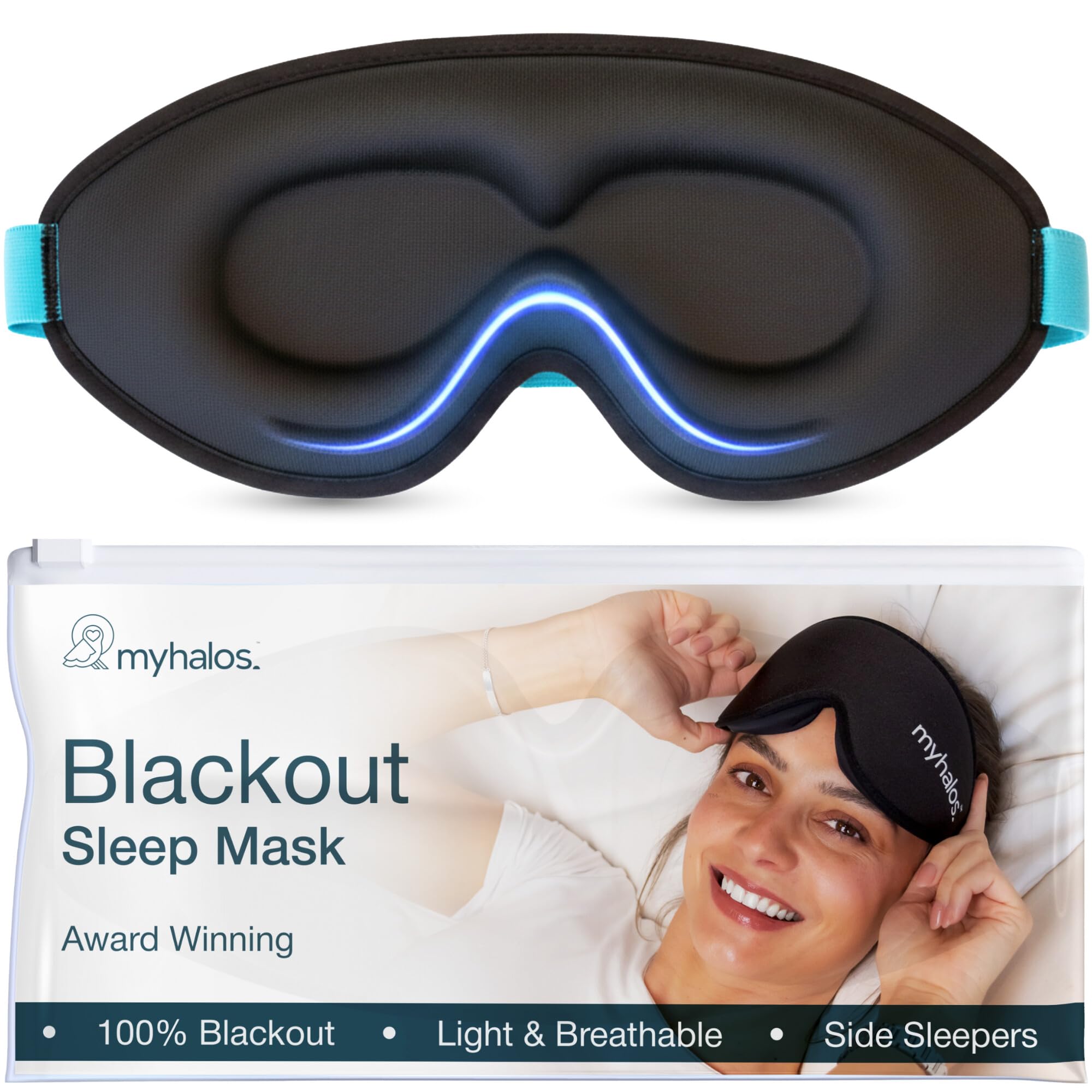 MyHalos Blackout Sleep Mask, Eye Mask for Sleeping, Zero Pressure, Travel 3D Sleeping Mask - Sold by First Option Products / FBA