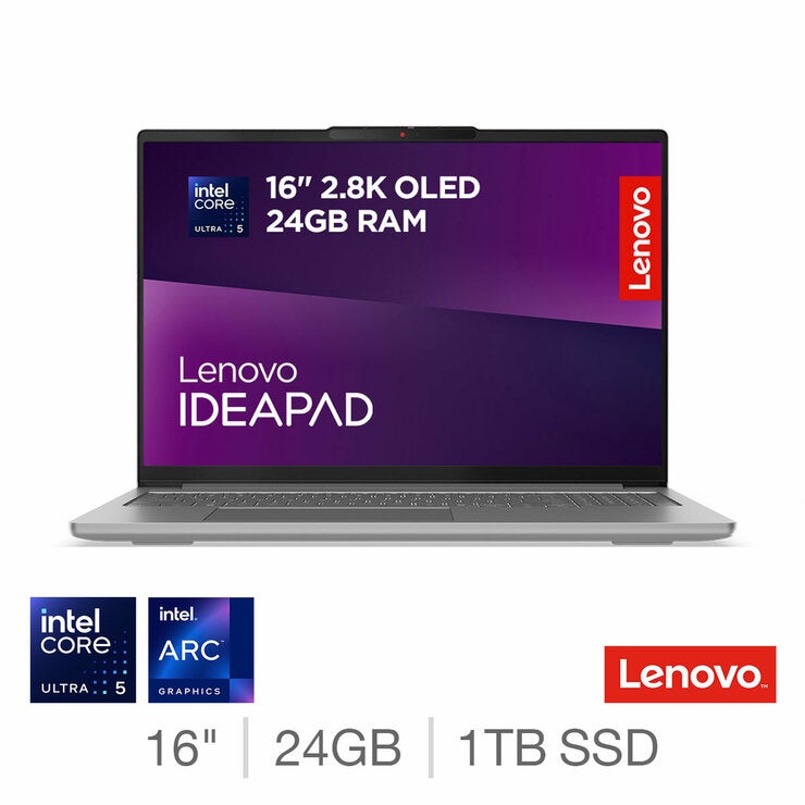 Lenovo IdeaPad Pro 5, Intel Core Ultra 5, 24GB RAM, 1TB SSD, 16 Inch OLED Laptop, 83JM0039UK - 2 year warranty, discount applied at checkout