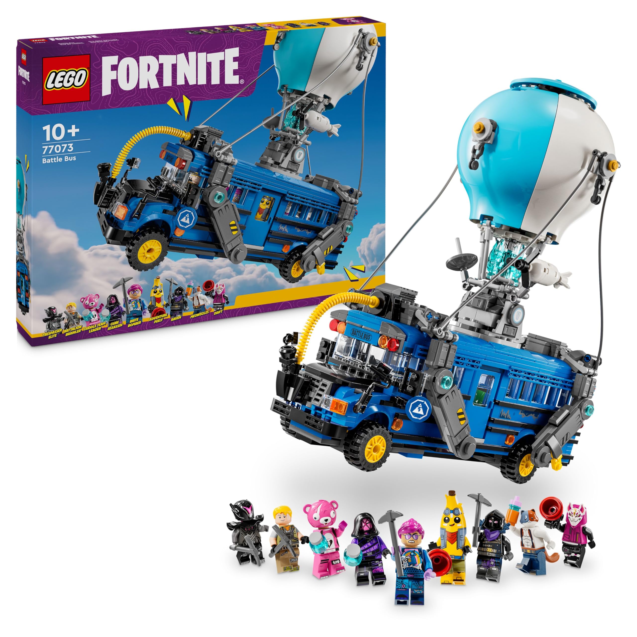 LEGO Fortnite Battle Bus Toy - Play & Display Video Game Vehicle with 9 Character Minifigures and Accessories - 77073