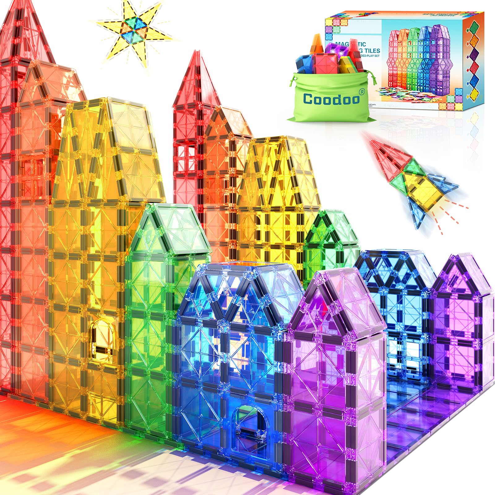 Coodoo Magnetic Tiles Kids Toys Stem Magnet for Toddler Magnetic Blocks Building Toys - Sold by Soyee EU / FBA
