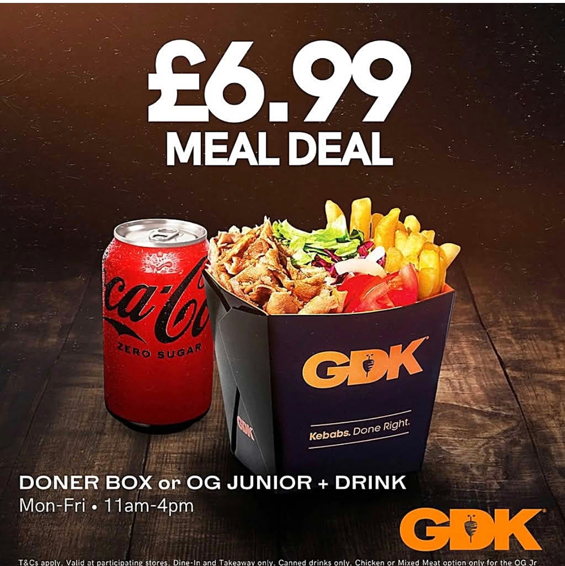 Doner Box or a OG Jr Kebab plus a Drink