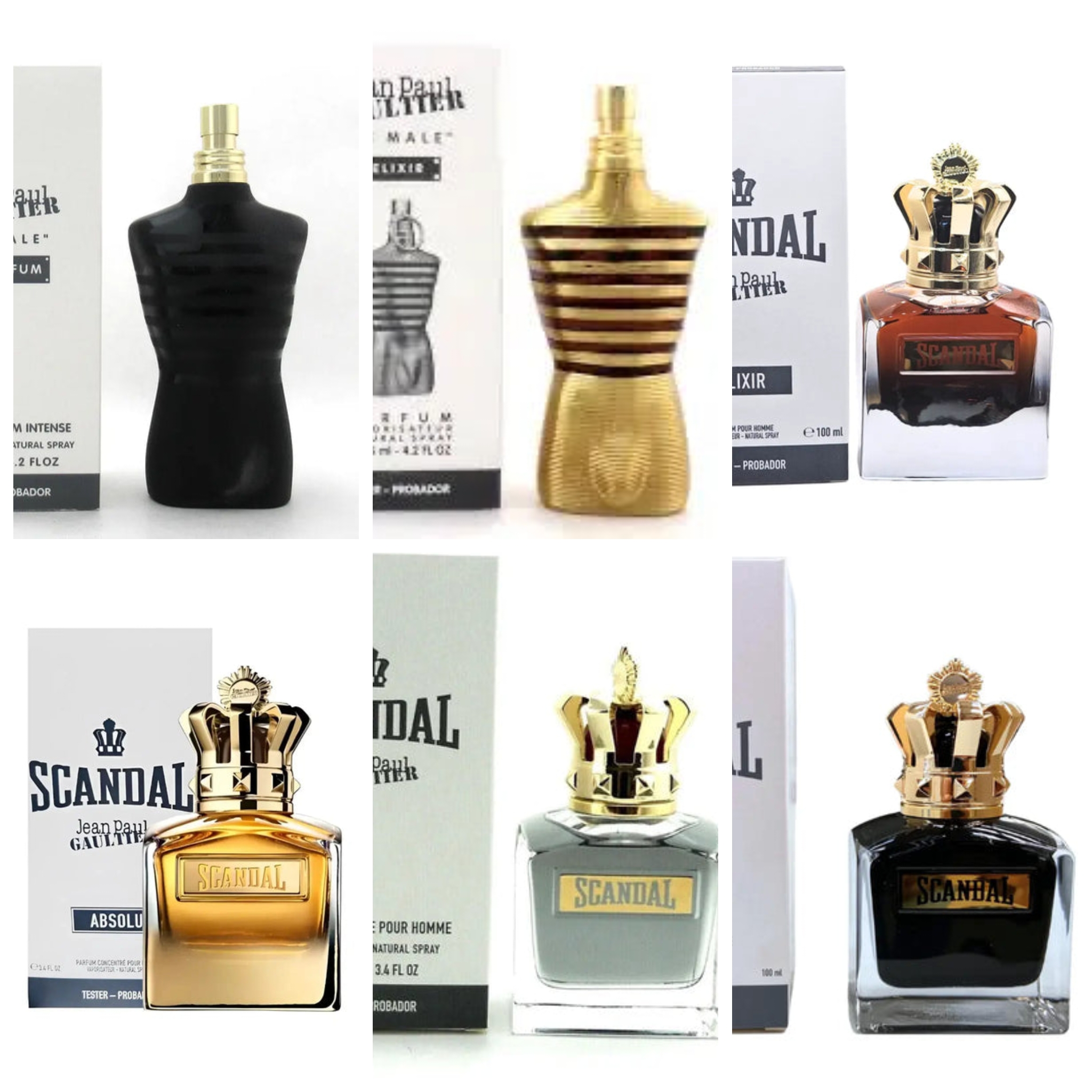 JPG Le Male Le Parfum EDP 125ml £60/ Elixir EDP 125ml £59.99. Scandal Elixir 100ml £59.99/Absolu 100ml £64.99/Le Parfum Intense 100ml £39.99
