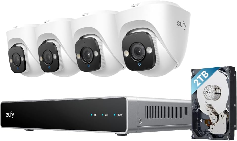 eufy Security PoE NVR CCTV Camera E41, Wired Outdoor Cam, 4 4K UHD Cams, 24/7 Recording, Red & Blue Lights - Sold by AnkerDirect UK / FBA