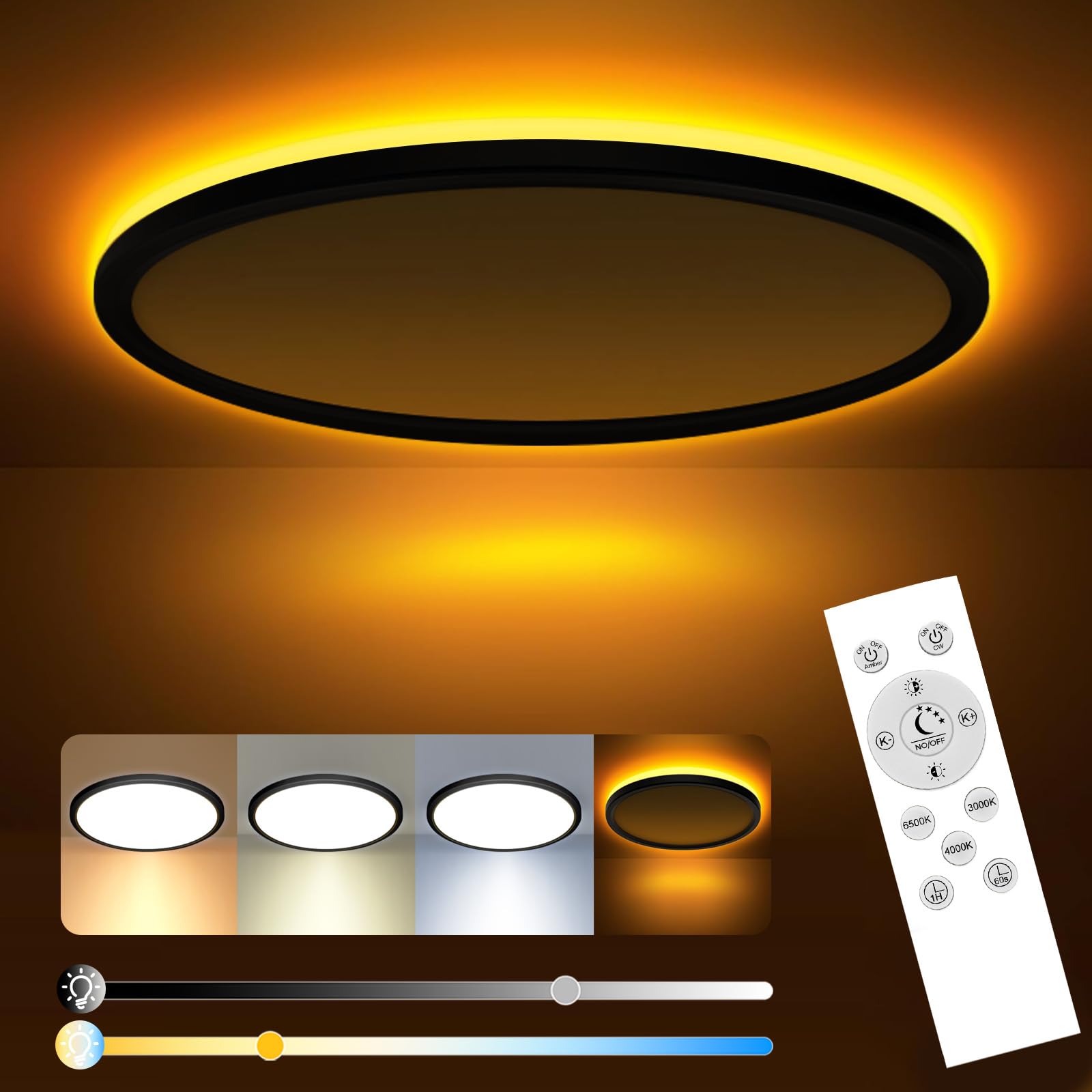 Slochi Dimmable Ceiling Light, 24W with Remote Control, 3000-6500K Color Changing, Nightlight 1800k, 29CM - Sold by Slochi-UK / FBA