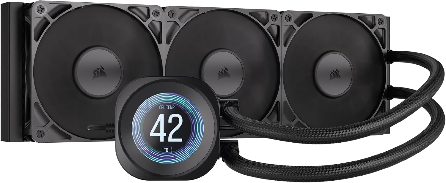 Corsair NAUTILUS 360 RS LCD Liquid CPU Cooler – 2.1" IPS LCD Screen, 360mm AIO, Low-Noise, Daisy-Chain, 3x RS120 Fans Included
