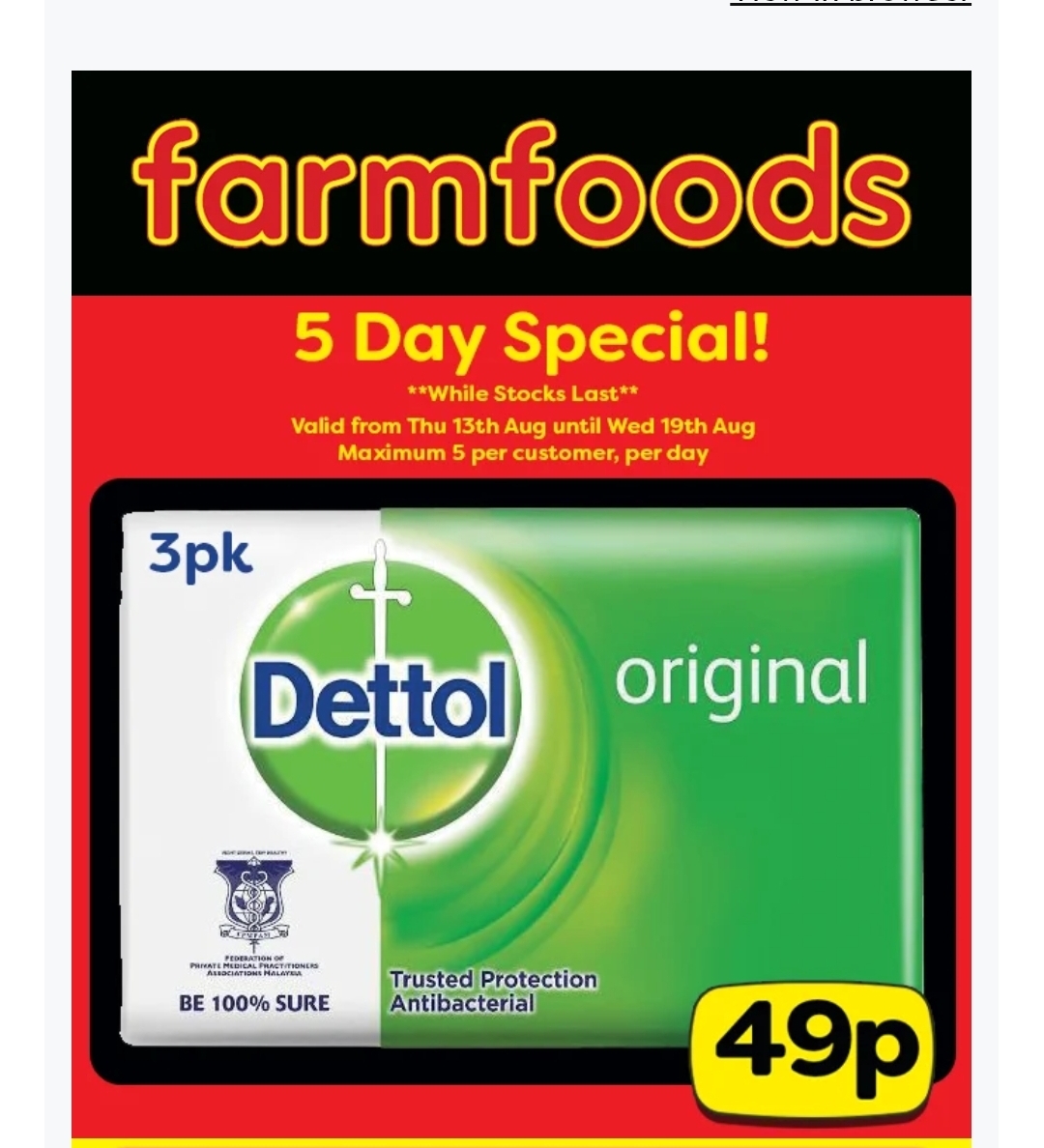 Dettol Original Antibacterial Soap Bar 60g 3 Pack