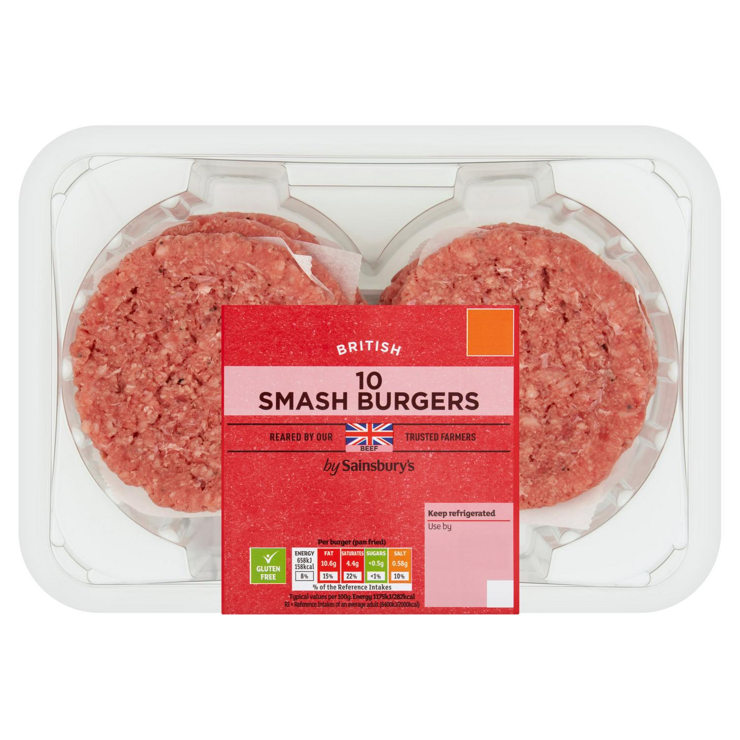 Sainsbury's 10 x British Smash Burgers 750g (Nectar)