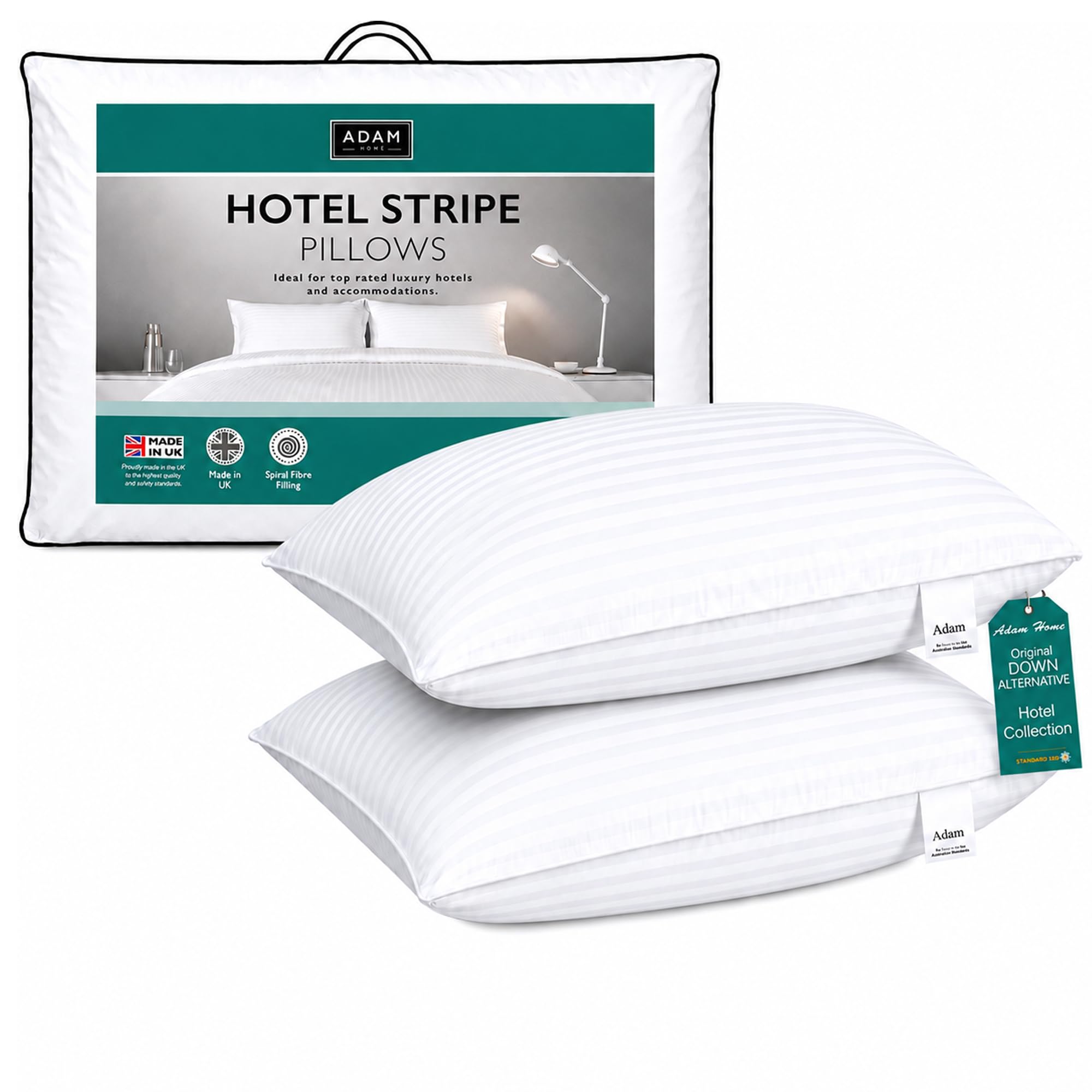Adam Home Pillows 2 Pack Hotel Quality Side Sleeper Bounce Back Bed Pillow - Sold by House of Decor Ltd / Delivery managed by Amazon