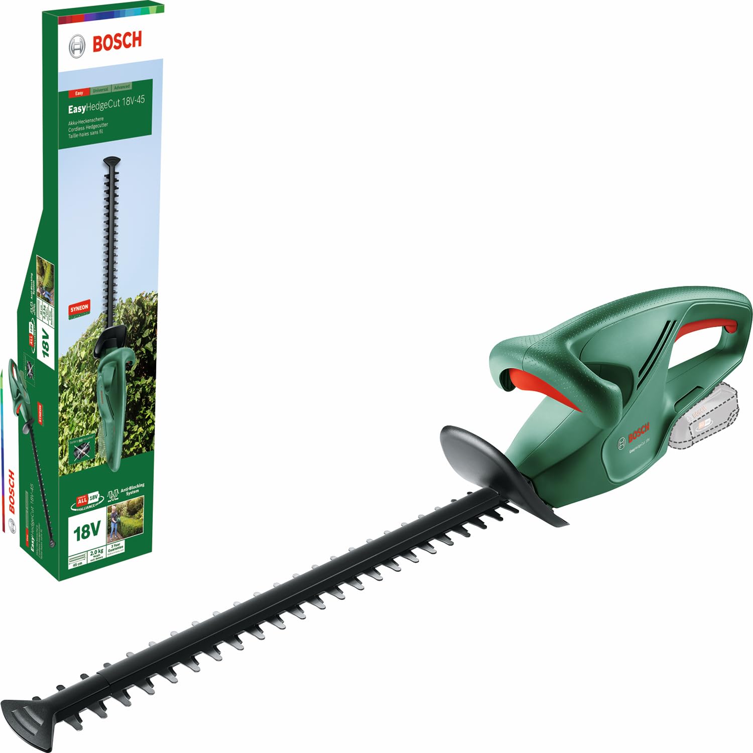 Bosch Cordless Hedge Cutter EasyHedgeCut 18-45 Excl. Battery/Charger | 18 Volt System, Blade Length 45 cm