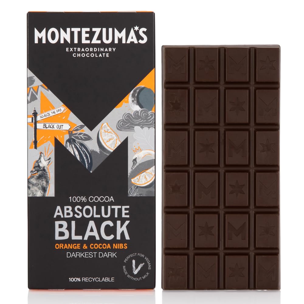 Montezuma's Absolute Black, 100% Cocoa, Dark Chocolate Orange & Cocoa Nibs, Gluten Free & Naturally Vegan, 90g (£2.66 S&S)